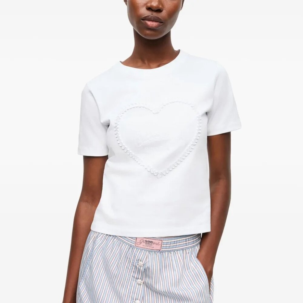 GANNI Heart Applique T-Shirt in White Size Small